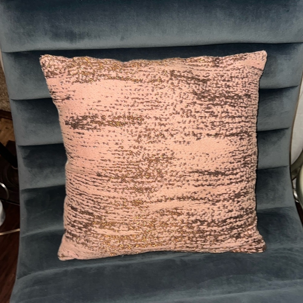 Rose pink & metallic rose gold throw pillow home accent bedding couch 18” x 18”